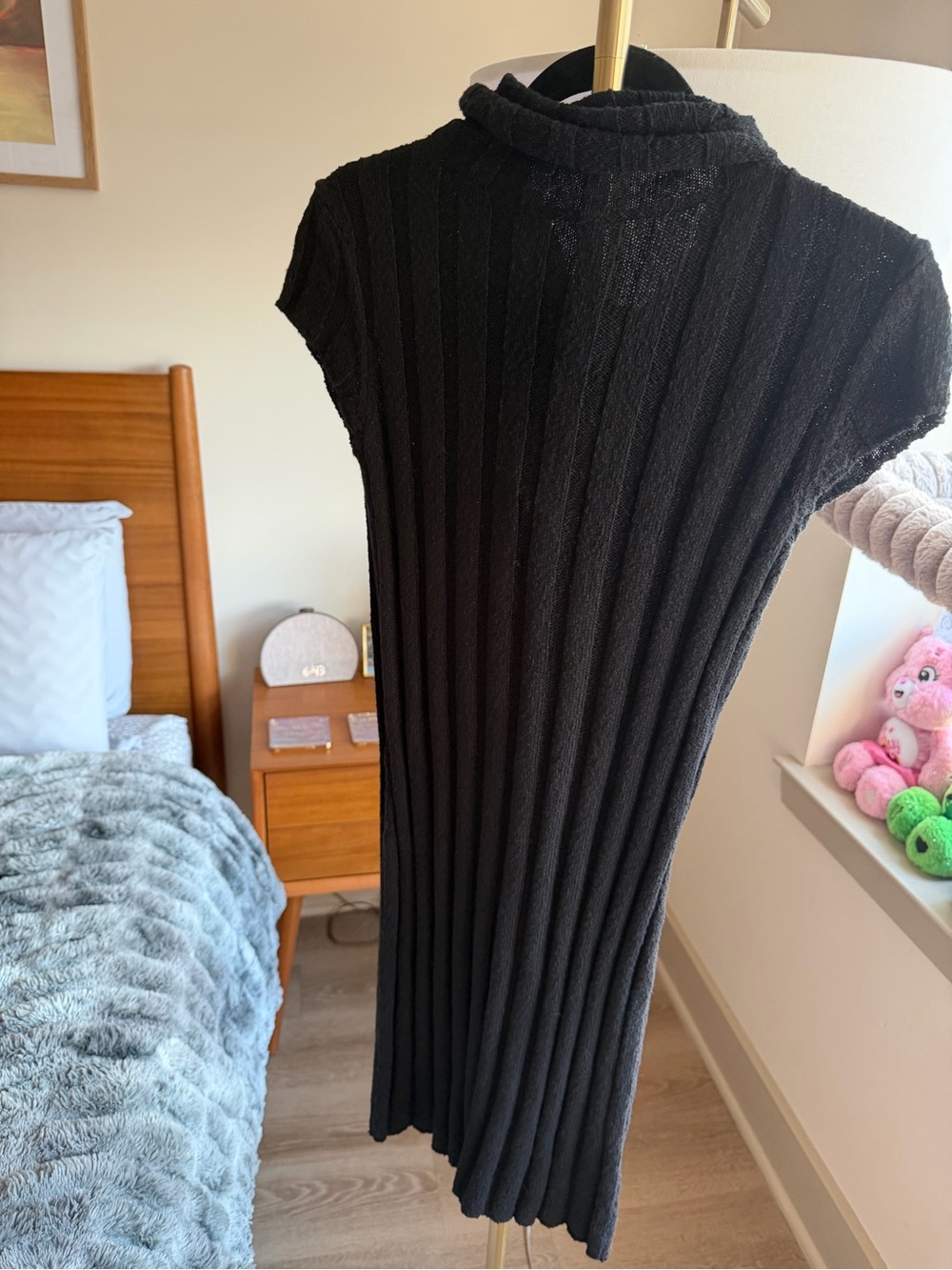 Free People Black Ribbed Midi Knit Dress